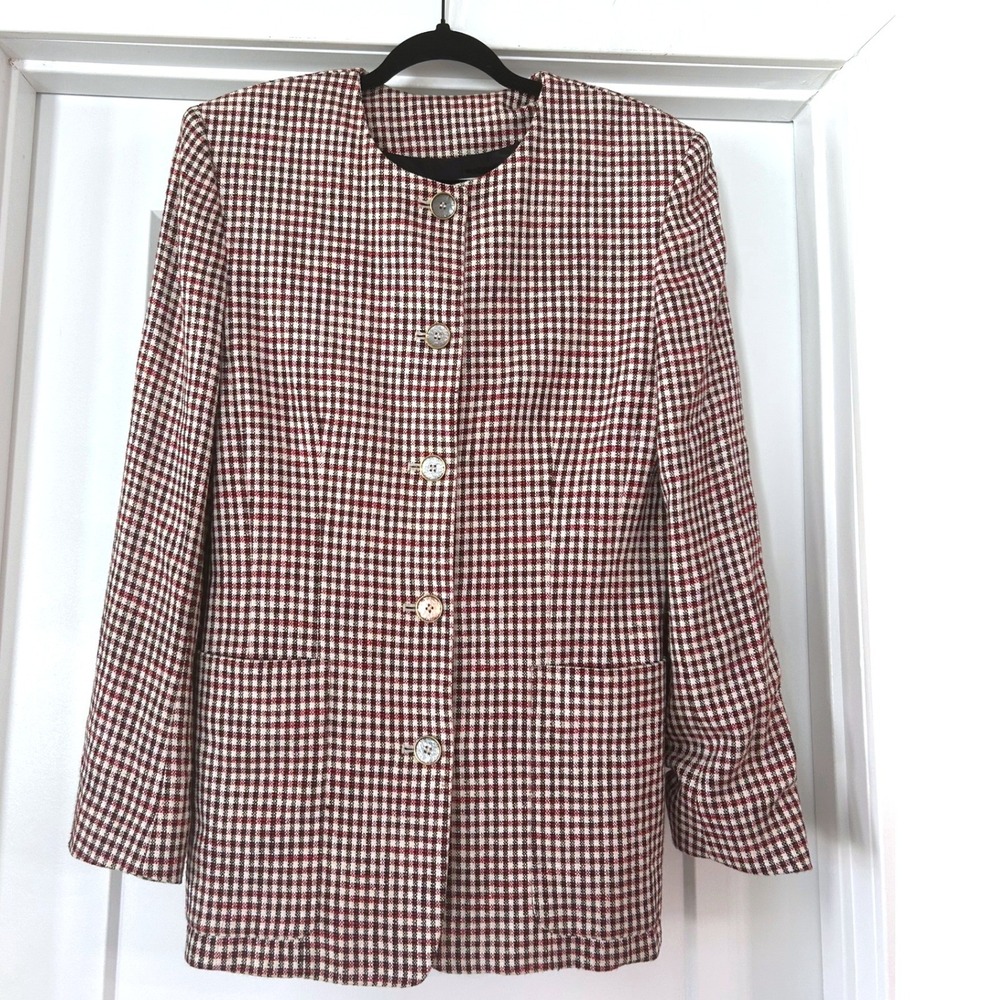 Liz Claiborne Collection Vintage Houndstooth Blazer Red Black White Size 8 USA